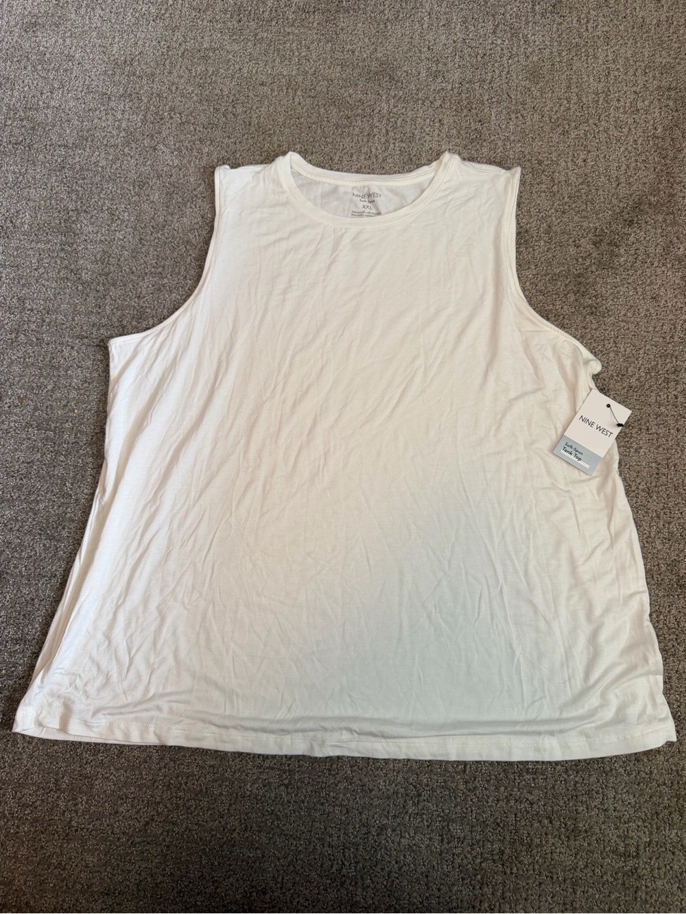 Nine West White Relaxed Crewneck Tank Top